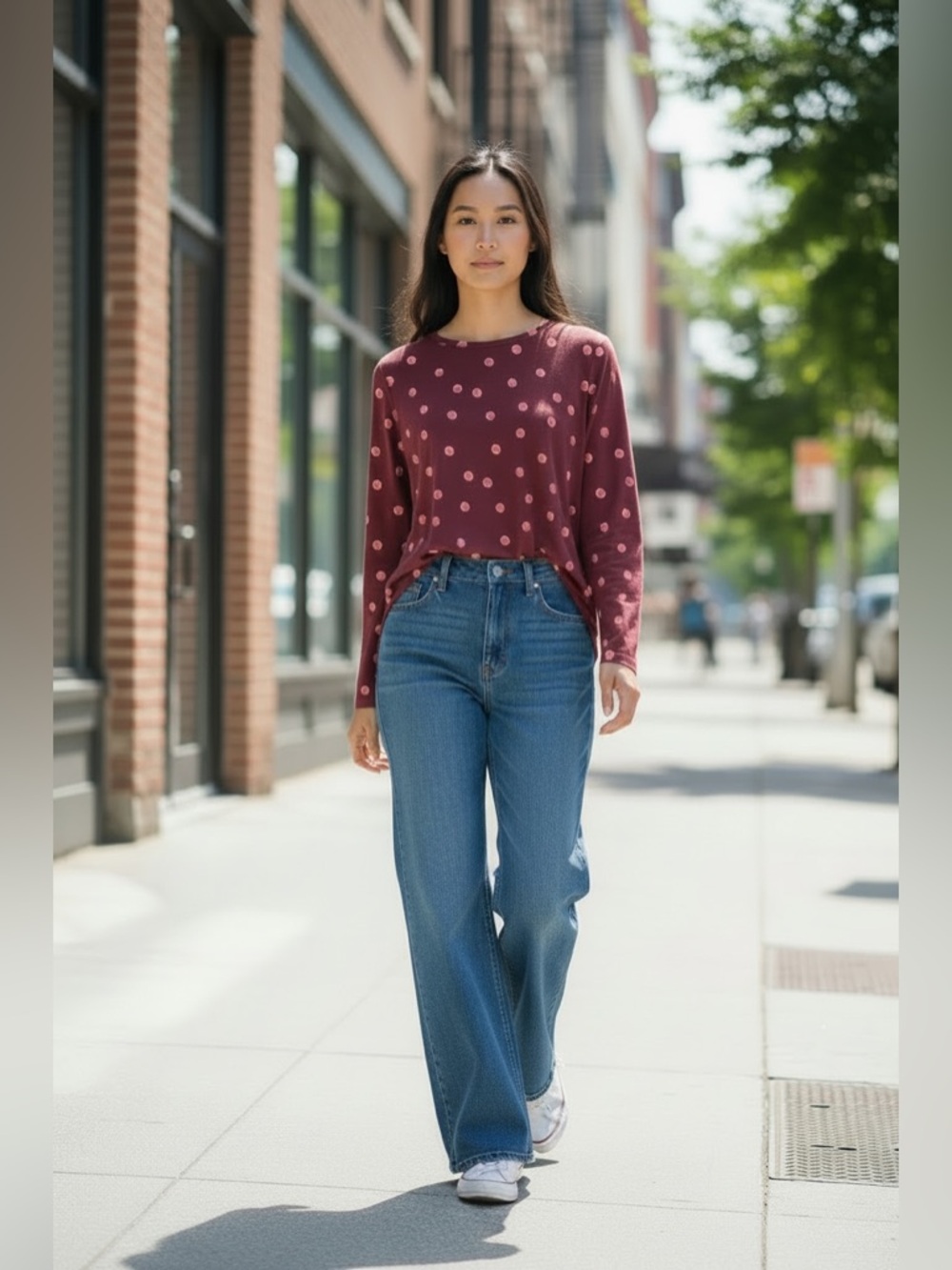 NWOT Boden Burgundy Swing Top with Pink polka dots - Picture 1 of 10